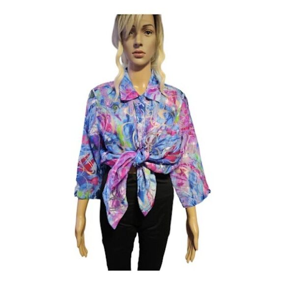 Vintage Alia oversize  floral and transparent top - Picture 1 of 7